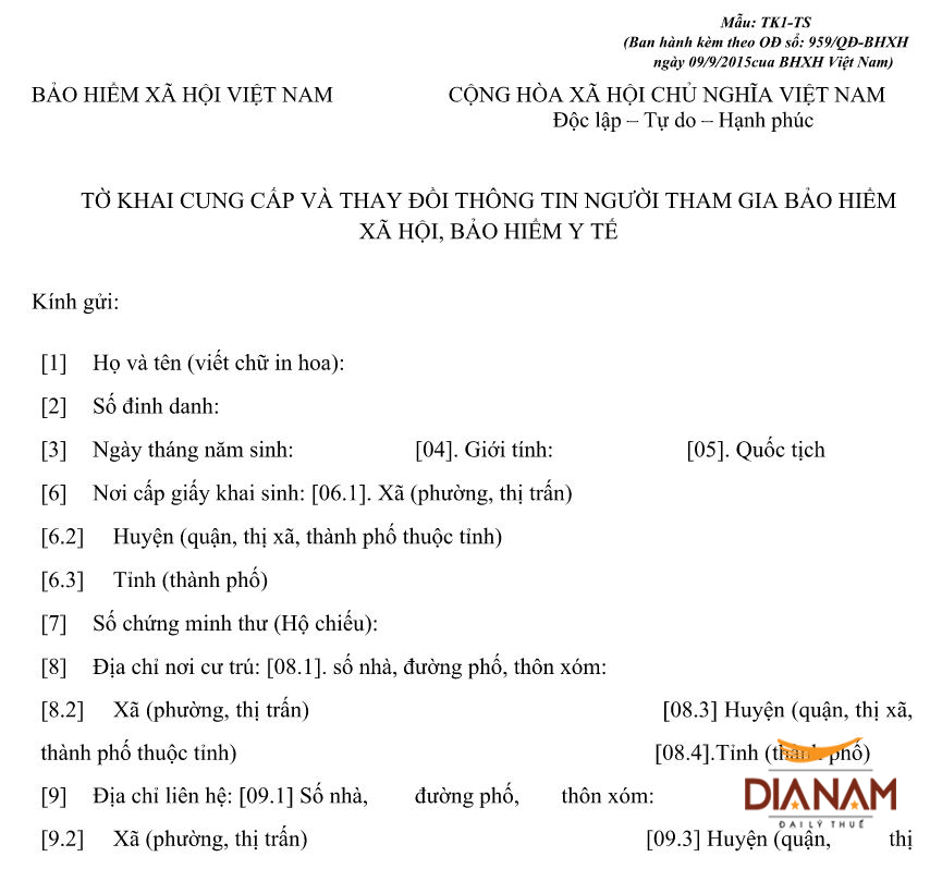 Mẫu Tk1-Ts Theo Qđ 959